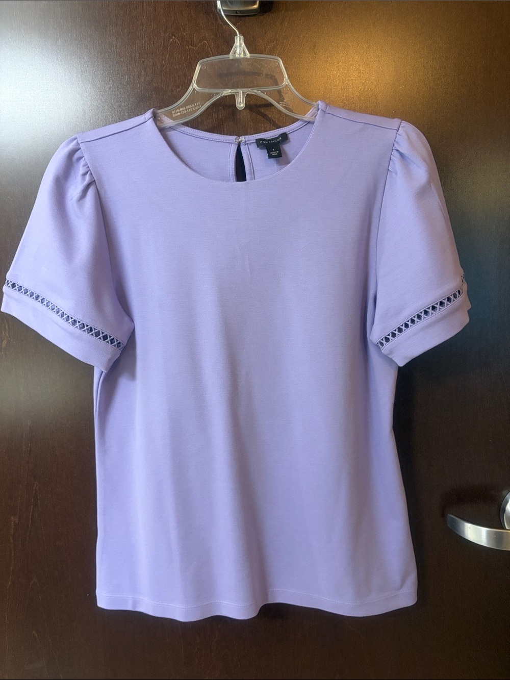Ann Taylor Lavender Short Sleeve Blouse with Eyelet Trim